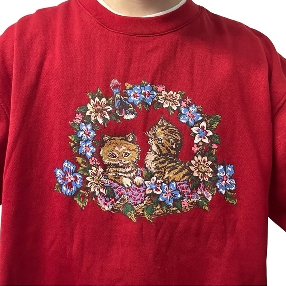 Vintage Sweater Sweatshirt Cat Kitty Animal Kawaii Dainty Grandma Size XL - Picture 2 of 8